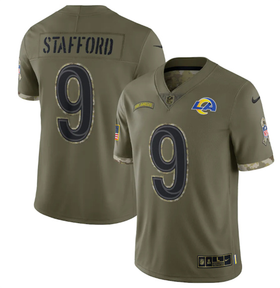 Men's Los Angeles Rams #9 Matthew Stafford 2022 Olive Salute To Service Limited Stitched Jersey - Click Image to Close